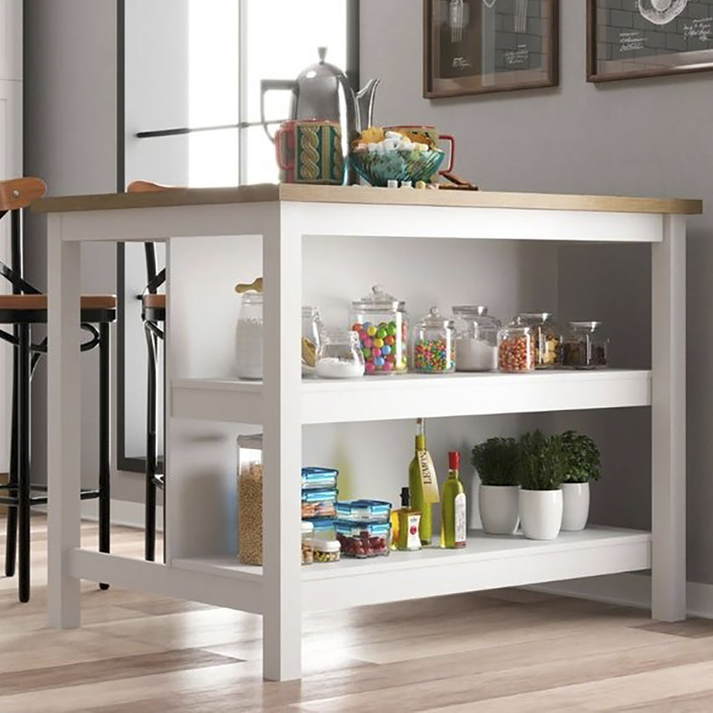 Bancada Ilha Cozinha 2 Prateleiras 120x80 cm CD1019 Branco Dtall