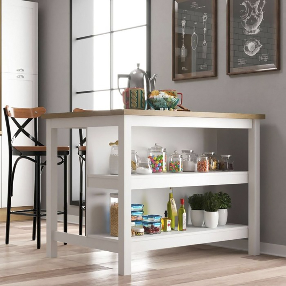 Bancada Ilha Cozinha 2 Prateleiras 120x80 cm CD1019 Branco Dtall