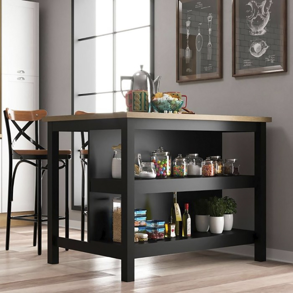 Bancada Ilha Cozinha 2 Prateleiras 120x80 cm CD1019 Preto Dtall