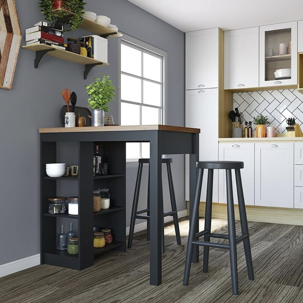 Bancada Ilha Cozinha 3 Prateleiras 90x60 cm CD1022 Preto Dtall