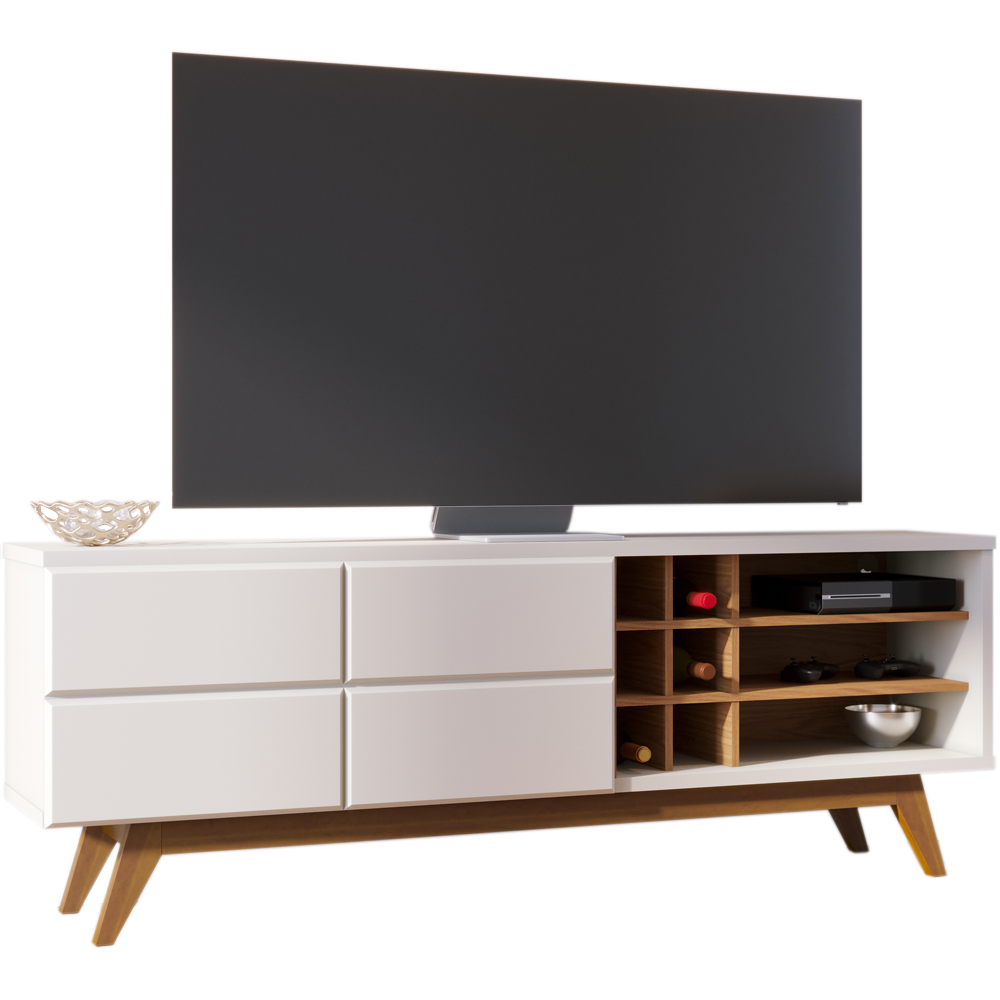 Bancada Rack Para TV 70 Polegadas Com Adega Noronha Off White Matte Freijo CLB