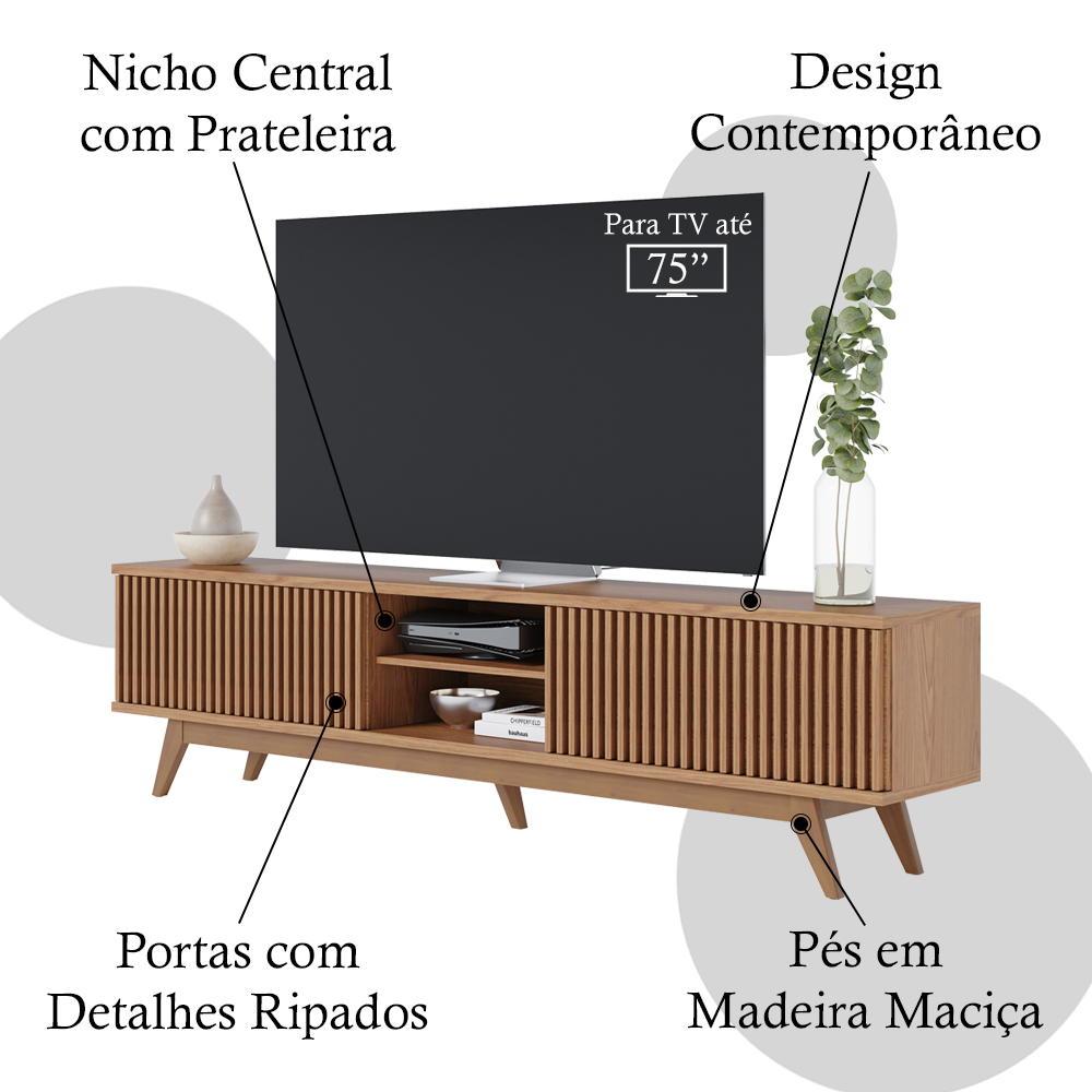 Bancada Rack TV 75 Pol 218 cm Fortaleza Freijo CLB