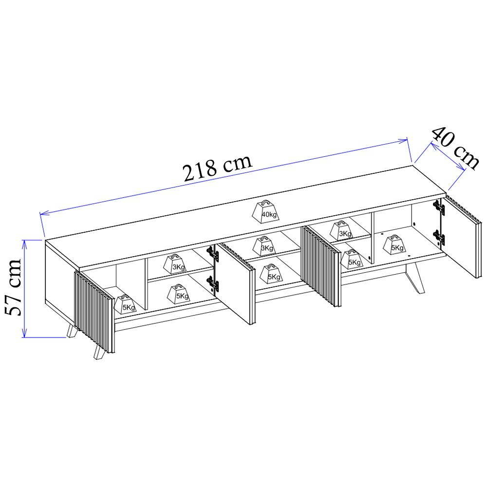 Bancada Rack TV 75 Pol 218 cm Fortaleza Freijo CLB