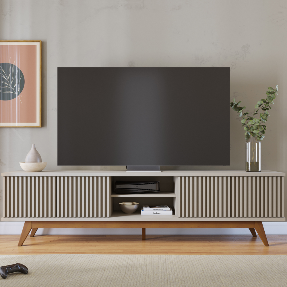 Bancada Rack TV 75 Pol 218 cm Fortaleza Off White Matte CLB