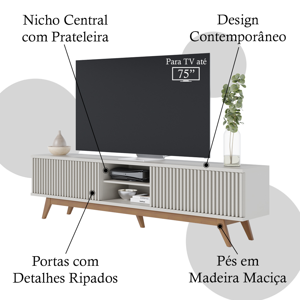 Bancada Rack TV 75 Pol 218 cm Fortaleza Off White Matte CLB