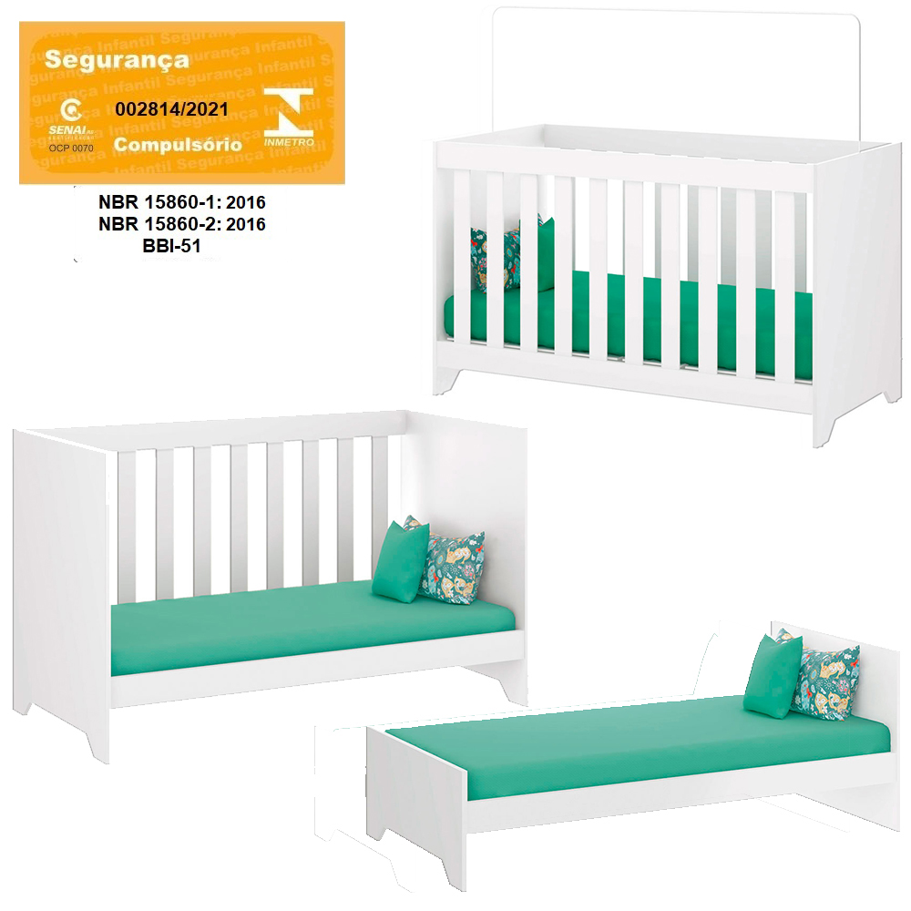 Berço Mini Cama 3 em 1 Multifuncional 133x64 cm BBI51 Branco Dtall