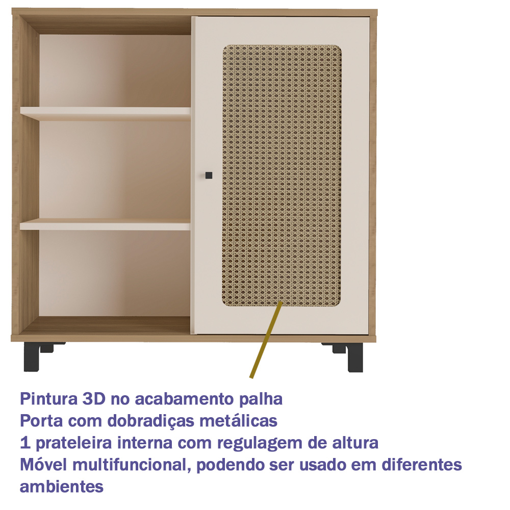 Buffet Aparador 1 Porta 80 cm 4521 Carvalho Off White ARLY