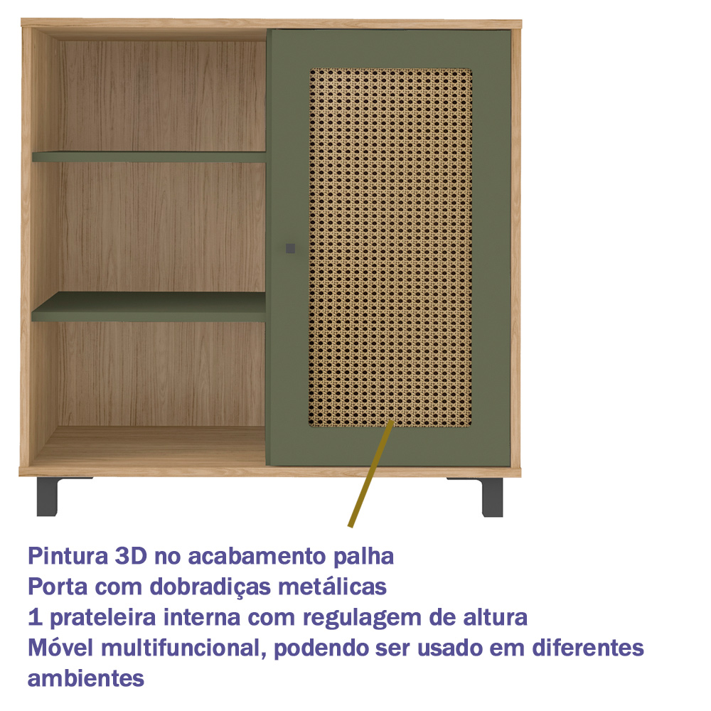 Buffet Aparador 1 Porta 80 cm 4535 Carvalho Menta ARLY