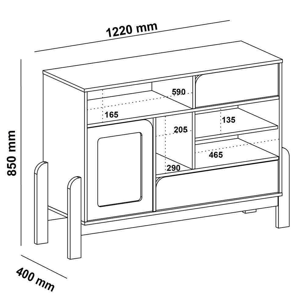 Buffet Aparador 1P 2G 122 cm 4607 Naturale Branco ARLY