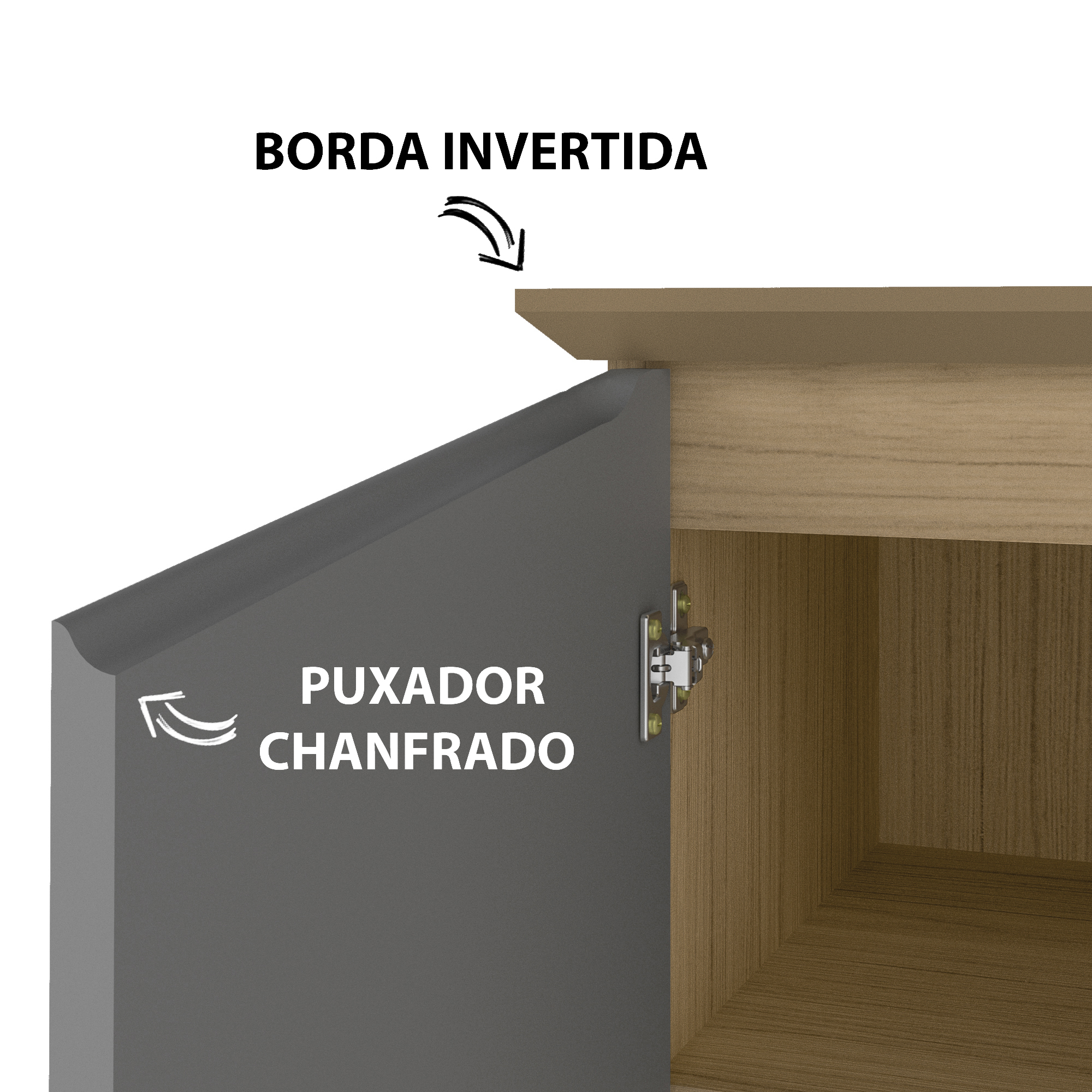 Buffet Aparador 3P Bordas Invertidas Carvalho Grafite ARLY