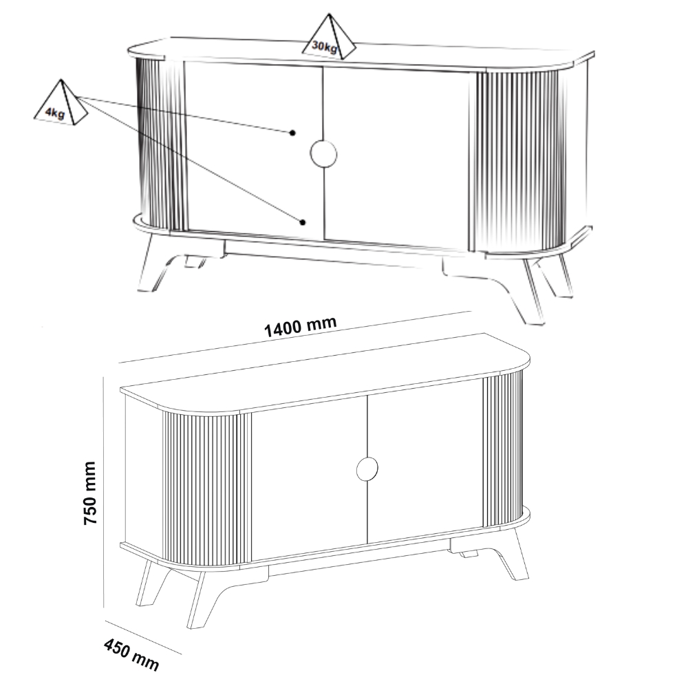 Buffet Aparador Curvo 2 Portas 140 cm Cinamomo Off White ARLY