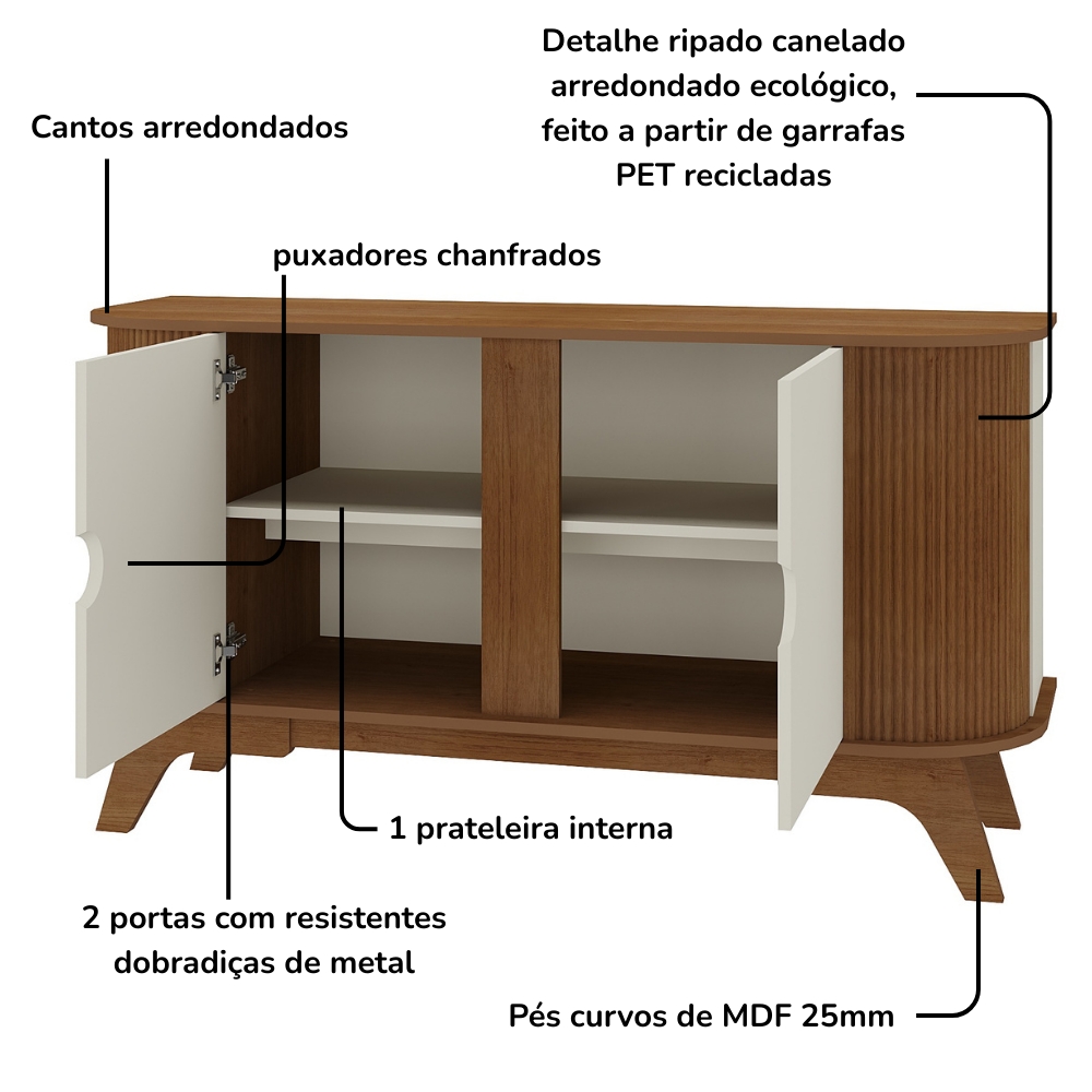 Buffet Aparador Curvo 2 Portas 140 cm Cinamomo Off White ARLY
