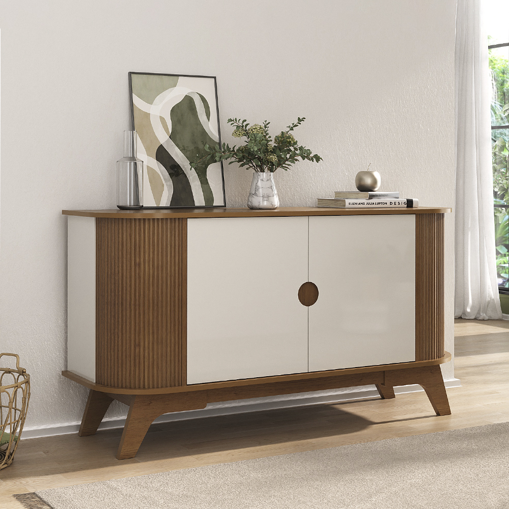 Buffet Aparador Curvo 2 Portas 140 cm Cinamomo Off White ARLY