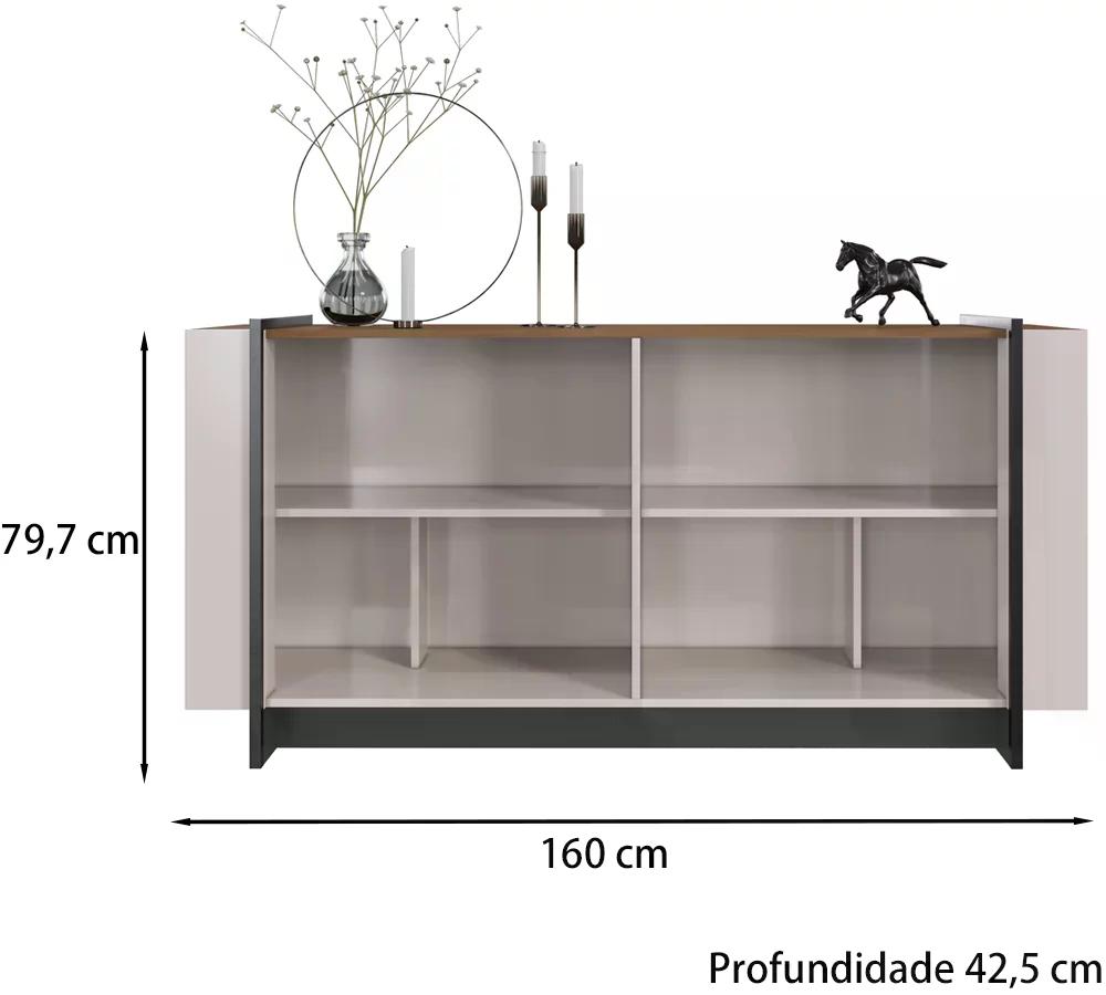 Buffet Bancada 04 Portas Copacabana Off White Nogueira Real Preto CLB