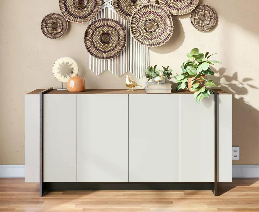 Buffet Bancada 04 Portas Copacabana Off White Nogueira Real Preto CLB