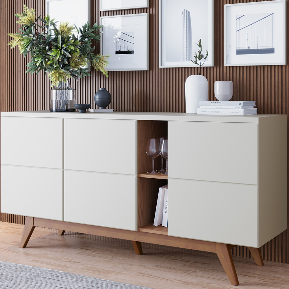 Buffet Bancada 3 Portas 160 cm Noronha Off White Matte Freijo CLB