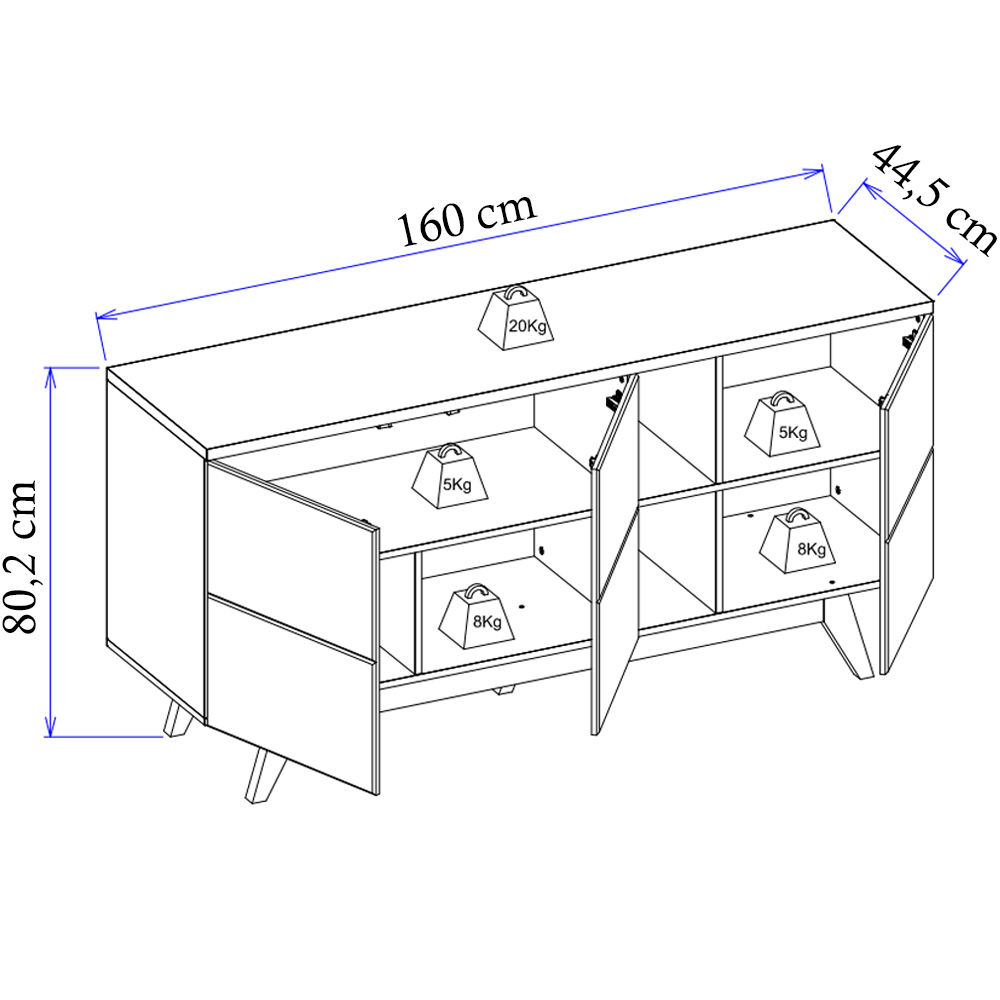 Buffet Bancada 3 Portas 160 cm Noronha Off White Matte Freijo CLB