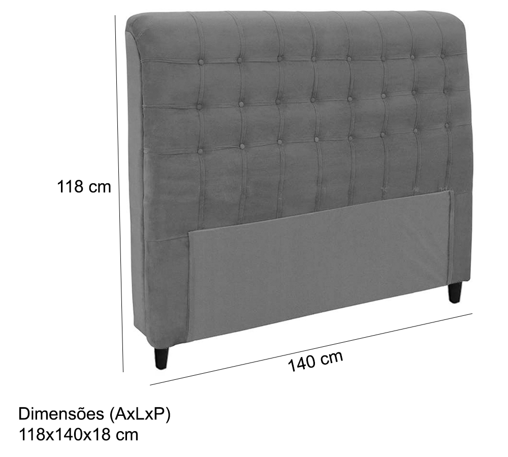 Cabeceira Casal 140cm Damares Suede Cinza ID Milani Store