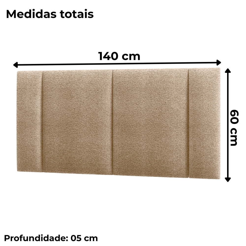 Cabeceira Modulada Casal 140 cm Com Led Boucle Bege Milani Store