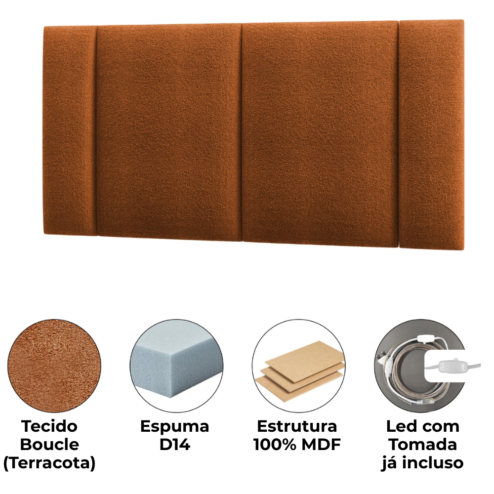 Cabeceira Modulada Casal 140 cm Com Led Boucle Terracota Milani Store