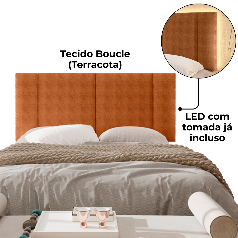 Cabeceira Modulada Casal 140 cm Com Led Boucle Terracota Milani Store