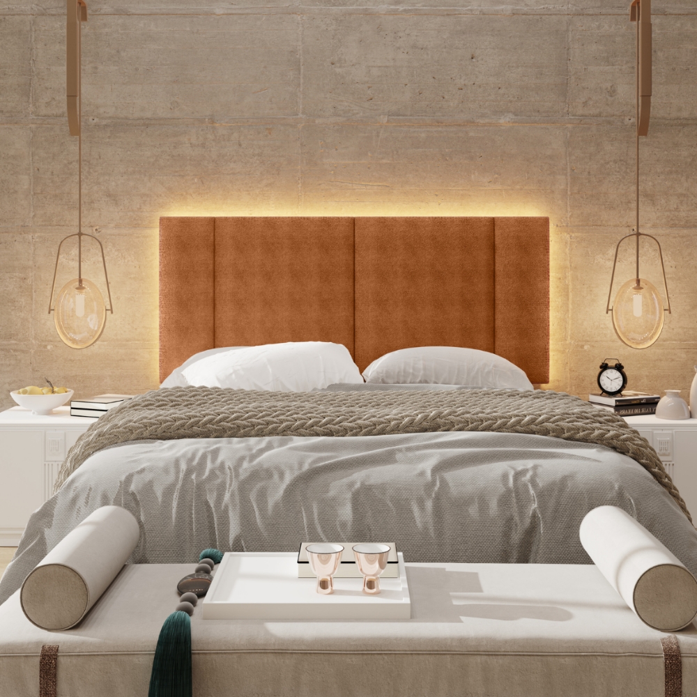Cabeceira Modulada Casal 140 cm Com Led Boucle Terracota Milani Store
