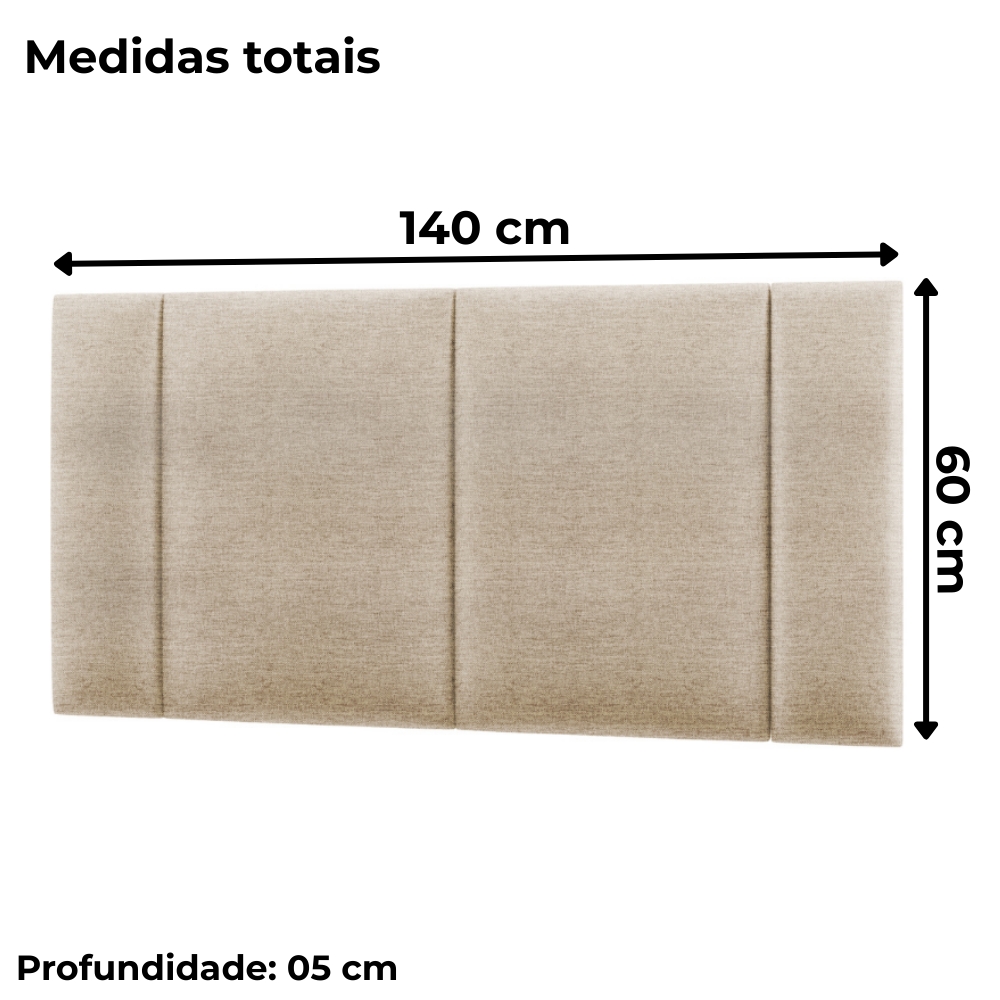 Cabeceira Modulada Casal 140 cm Com Led Linho Bege Milani Store