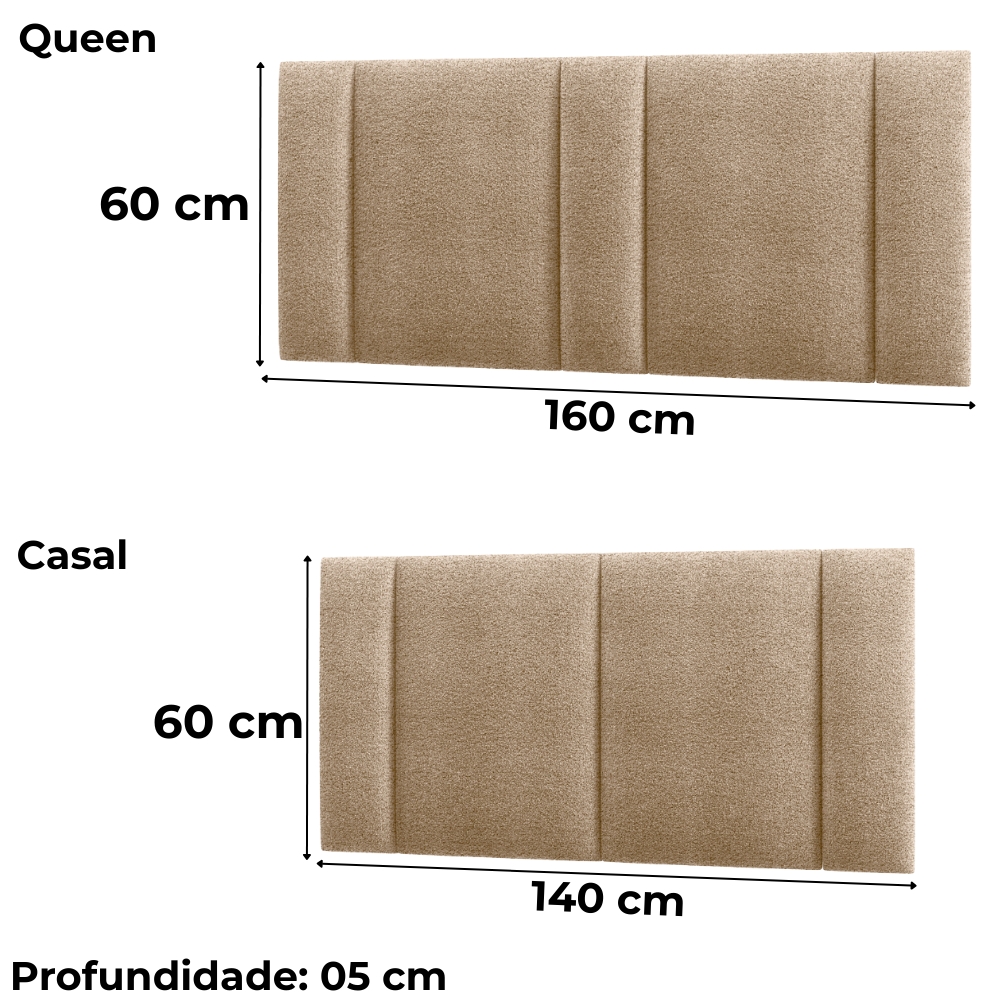 Cabeceira Modulada Casal Queen 160 cm Com Led Boucle Bege VConcept