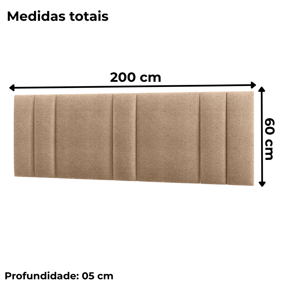 Cabeceira Modulada King 200 cm Com Led Boucle Bege Milani Store