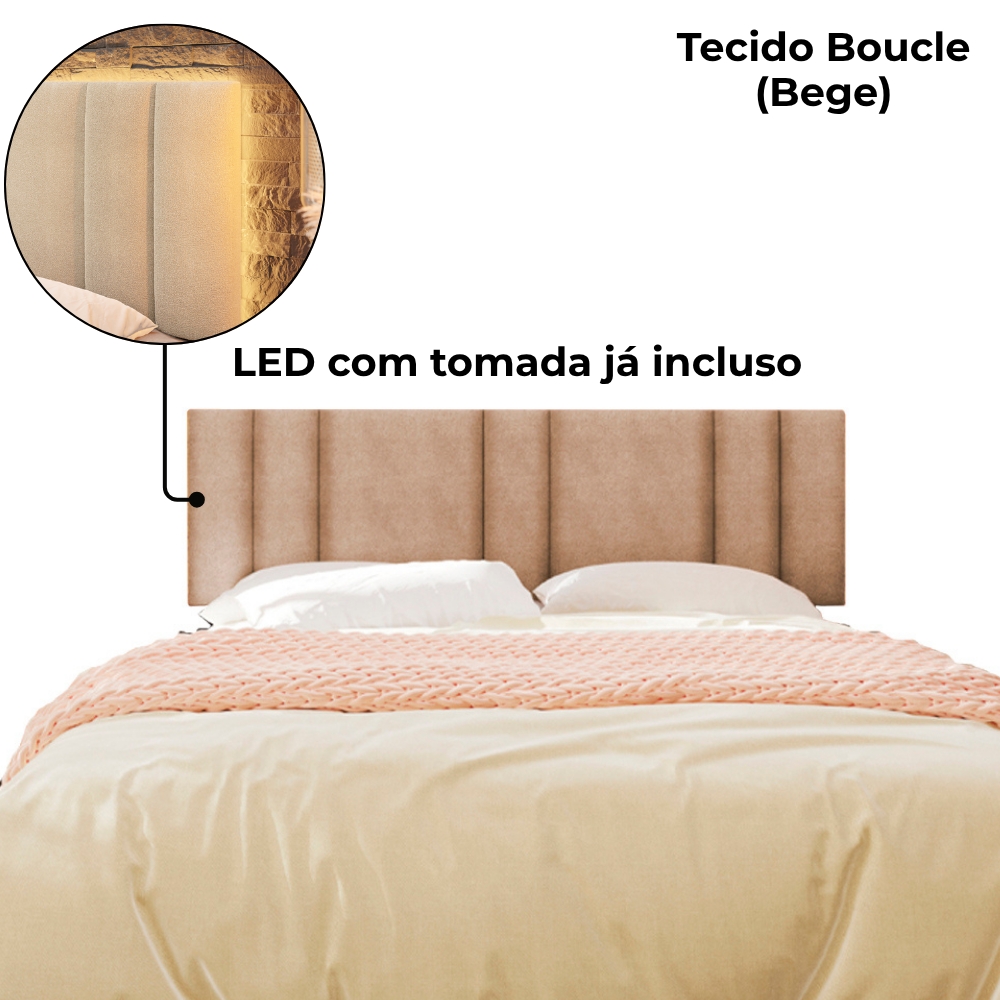 Cabeceira Modulada King 200 cm Com Led Boucle Bege Milani Store