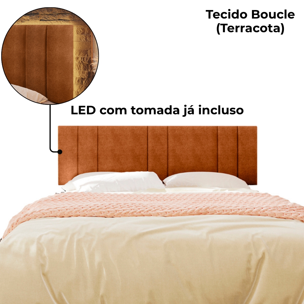 Cabeceira Modulada King 200 cm Com Led Boucle Cinza Milani Store