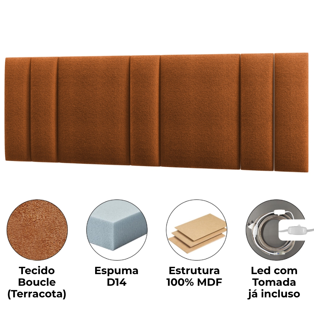 Cabeceira Modulada King 200 cm Com Led Boucle Cinza Milani Store