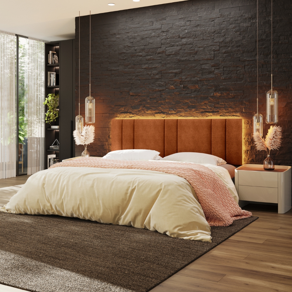 Cabeceira Modulada King 200 cm Com Led Boucle Cinza Milani Store