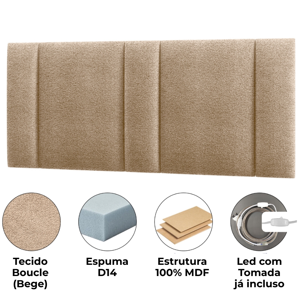 Cabeceira Modulada Queen 160 cm Com Led Boucle Bege Milani Store