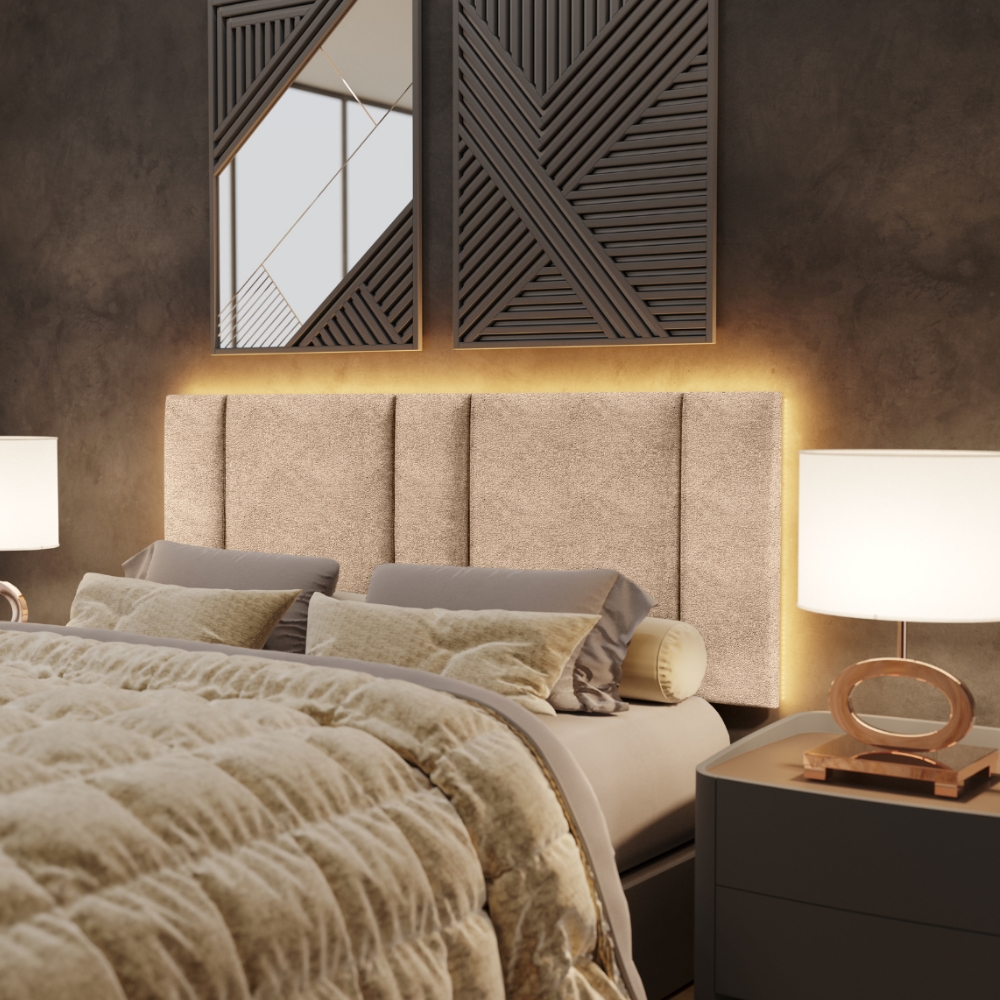 Cabeceira Modulada Queen 160 cm Com Led Boucle Bege Milani Store