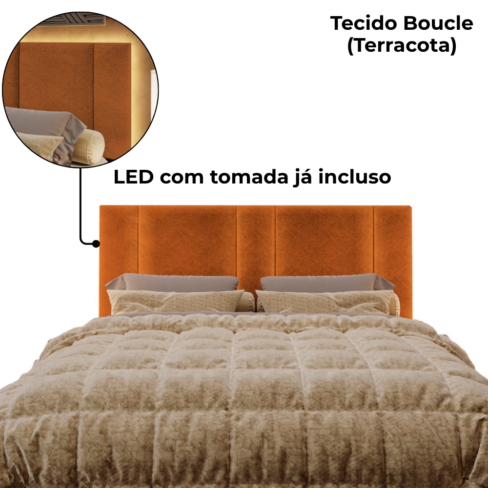 Cabeceira Modulada Queen 160 cm Com Led Boucle Terracota Milani Store