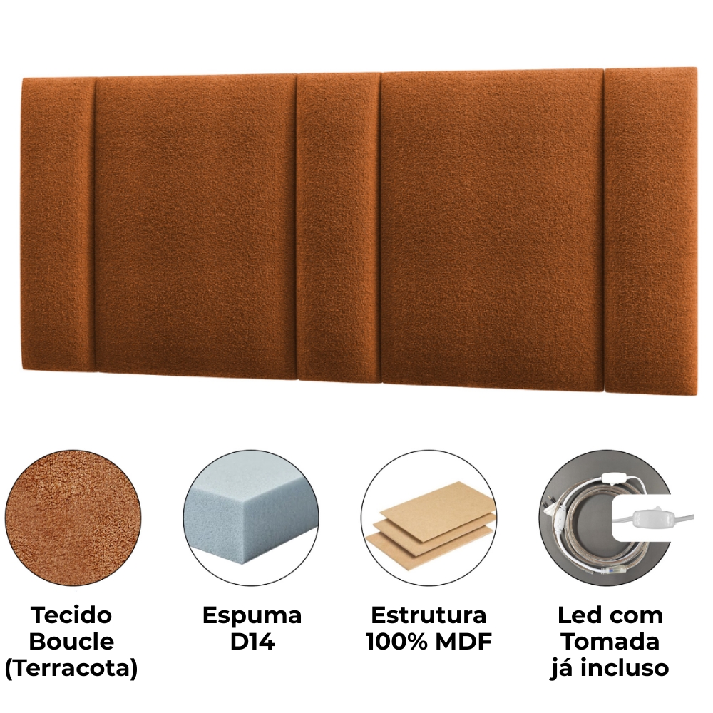 Cabeceira Modulada Queen 160 cm Com Led Boucle Terracota Milani Store
