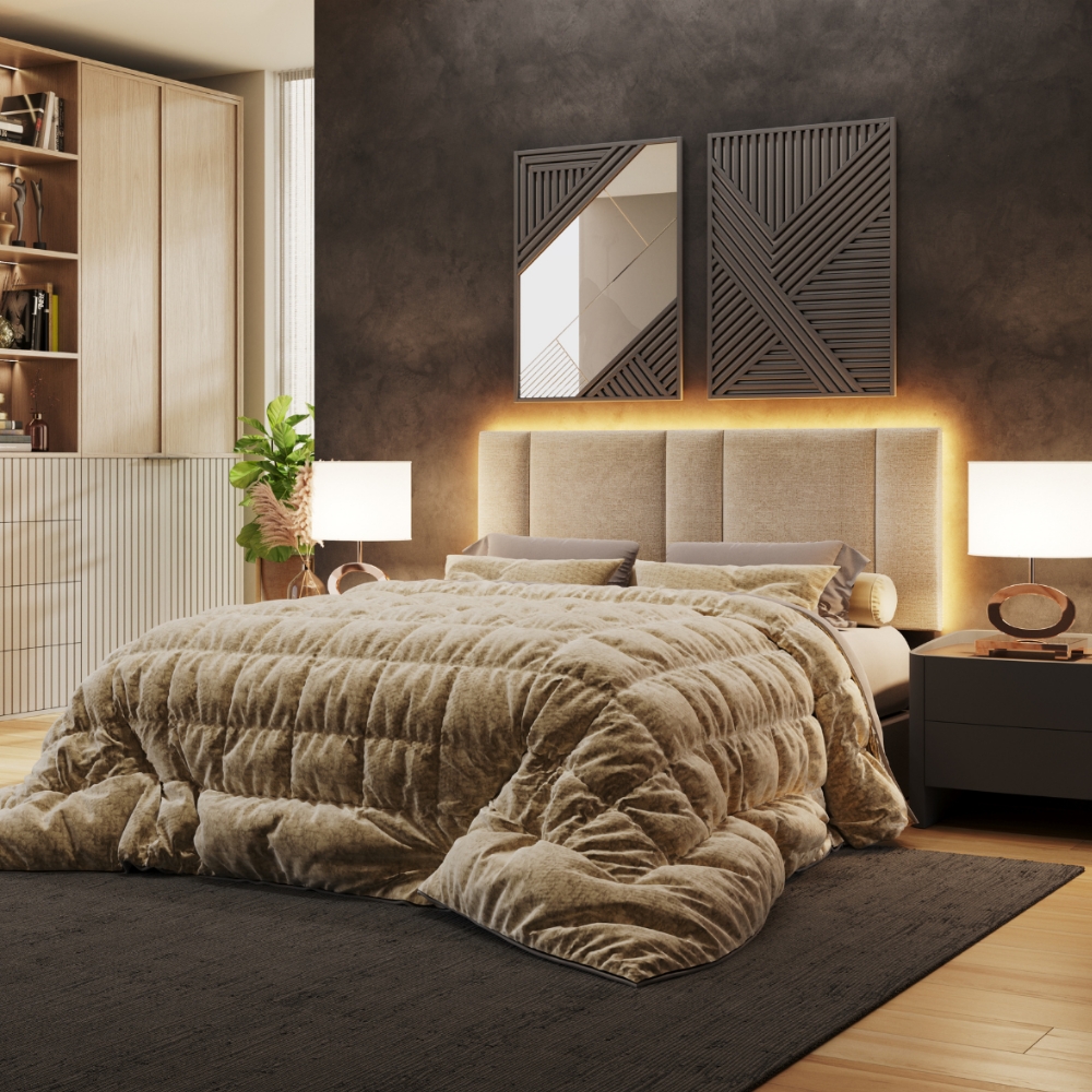 Cabeceira Modulada Queen 160 cm Com Led Linho Bege Milani Store