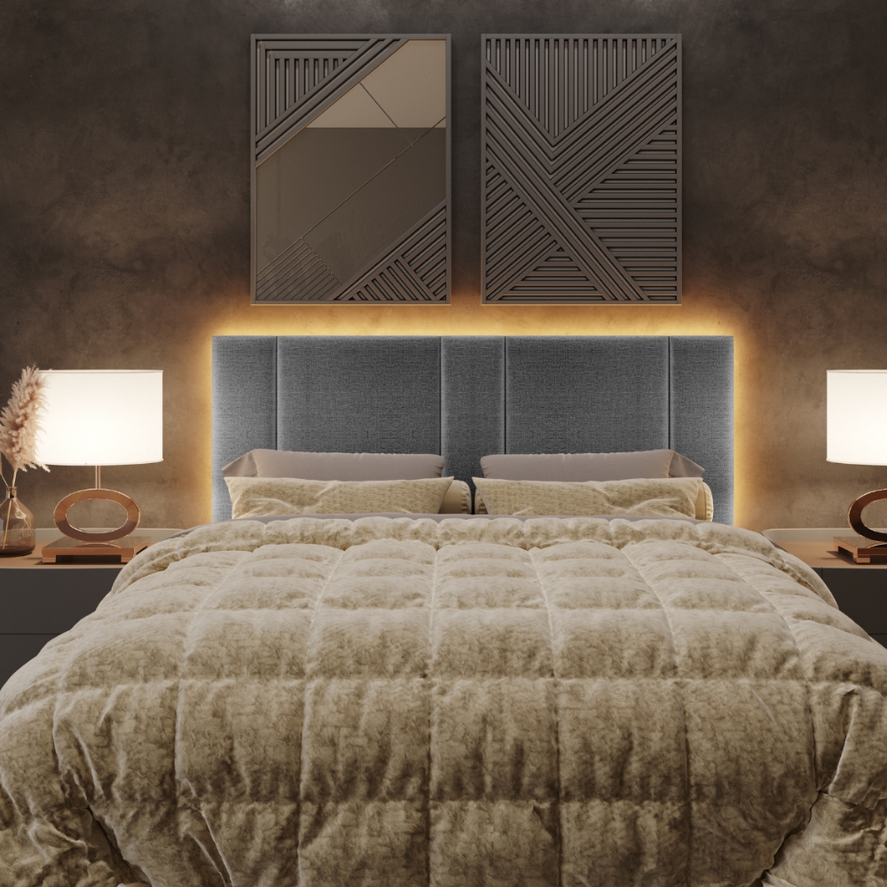 Cabeceira Modulada Queen 160 cm Com Led Linho Cinza Milani Store