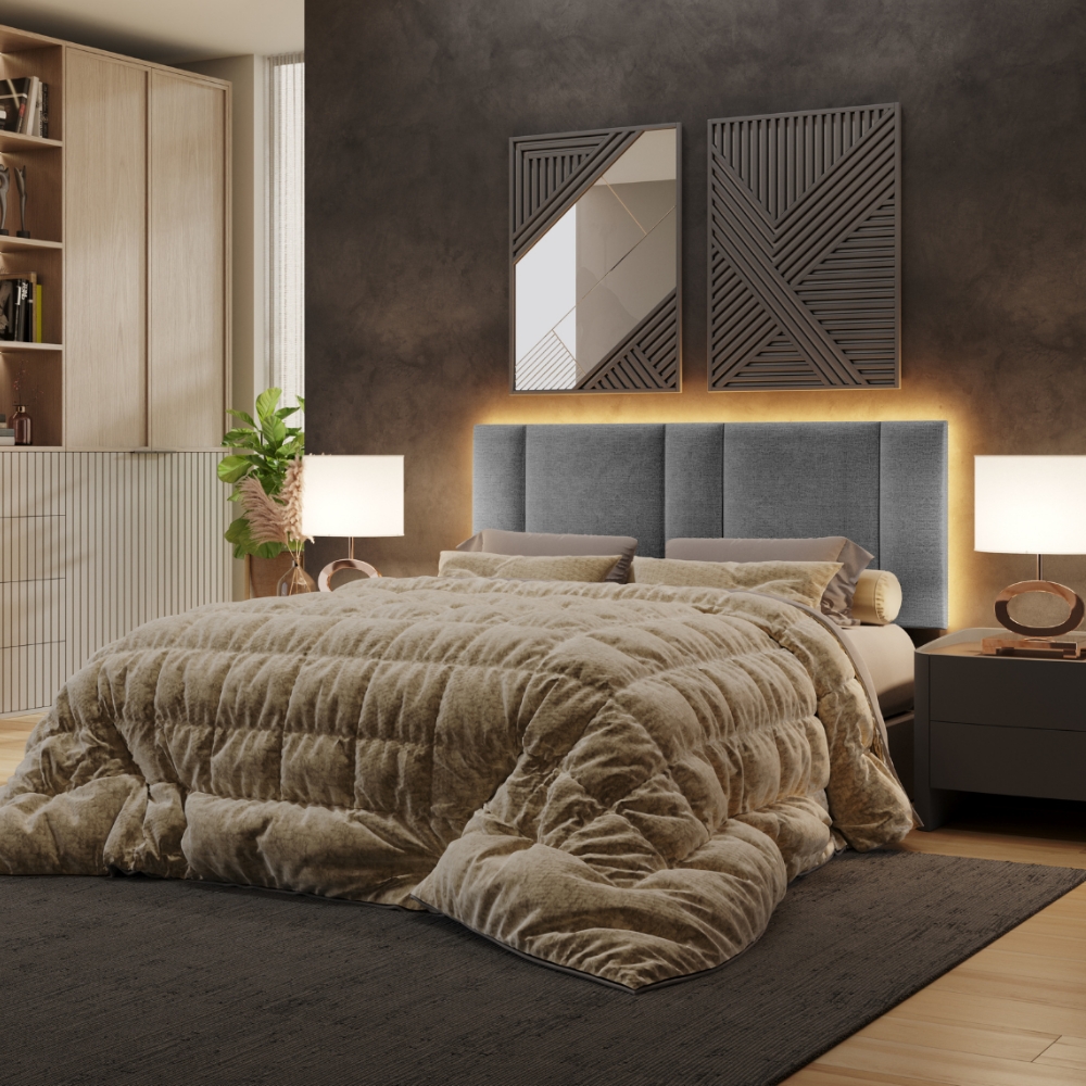 Cabeceira Modulada Queen 160 cm Com Led Linho Cinza Milani Store