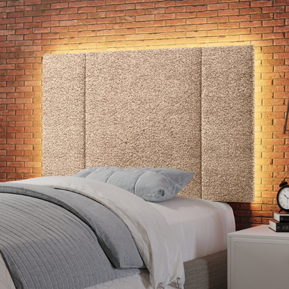Cabeceira Modulada Solteiro 90 cm Com Led Boucle Bege Milani Store