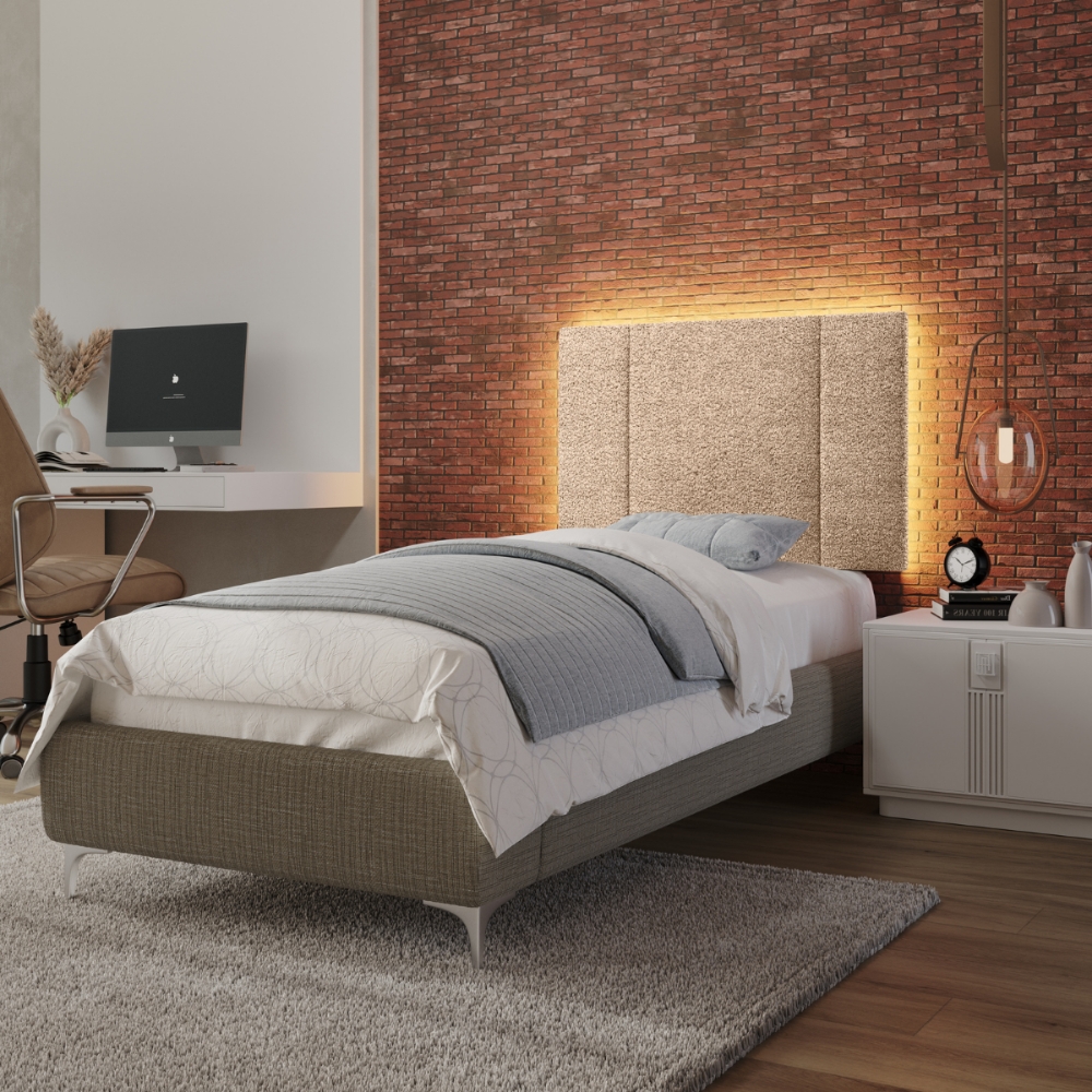 Cabeceira Modulada Solteiro 90 cm Com Led Boucle Bege Milani Store