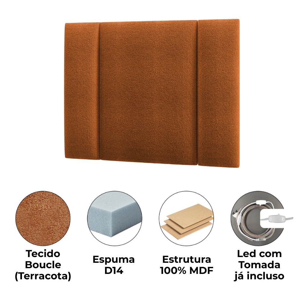 Cabeceira Modulada Solteiro 90 cm Com Led Boucle Terracota Milani Store