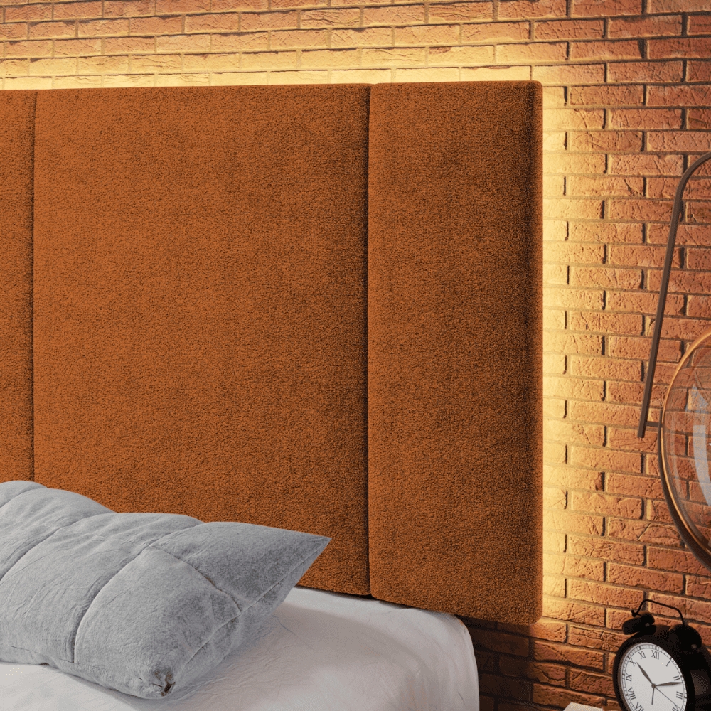 Cabeceira Modulada Solteiro 90 cm Com Led Boucle Terracota Milani Store