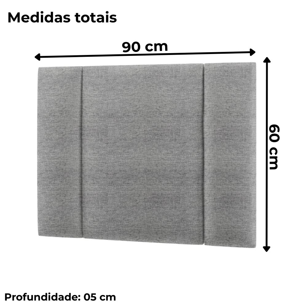 Cabeceira Modulada Solteiro 90 cm Com Led Linho Cinza Milani Store