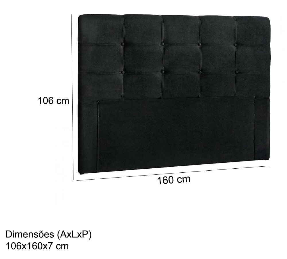 Cabeceira Queen 160cm Daiana Suede Preto ID Milani Store