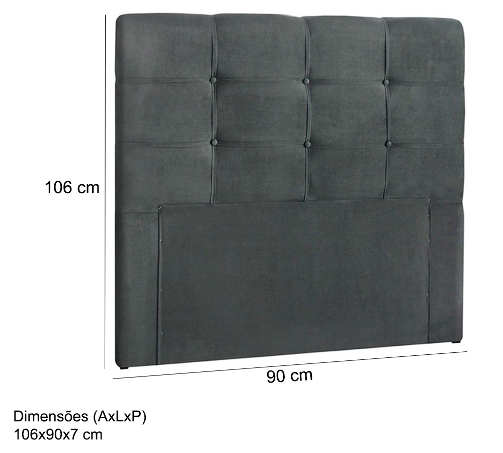 Cabeceira Solteiro 90cm Daiana Suede Cinza ID Milani Store
