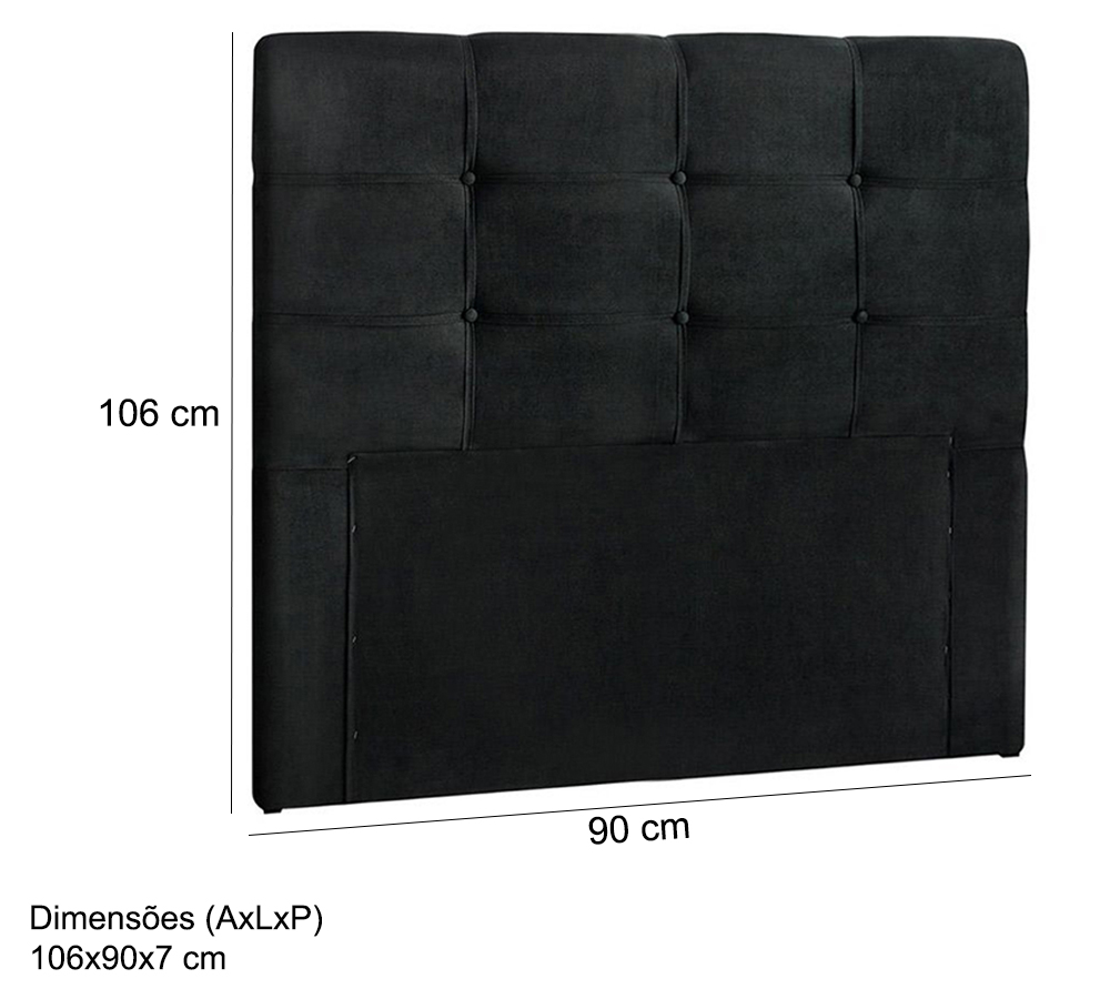 Cabeceira Solteiro 90cm Daiana Suede Negro ID Milani Store