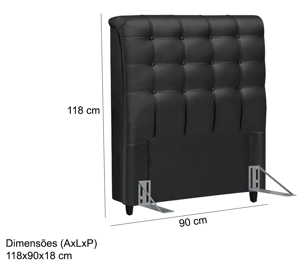 Cabeceira Solteiro 90cm Damares Corano Preto ID Milani Store