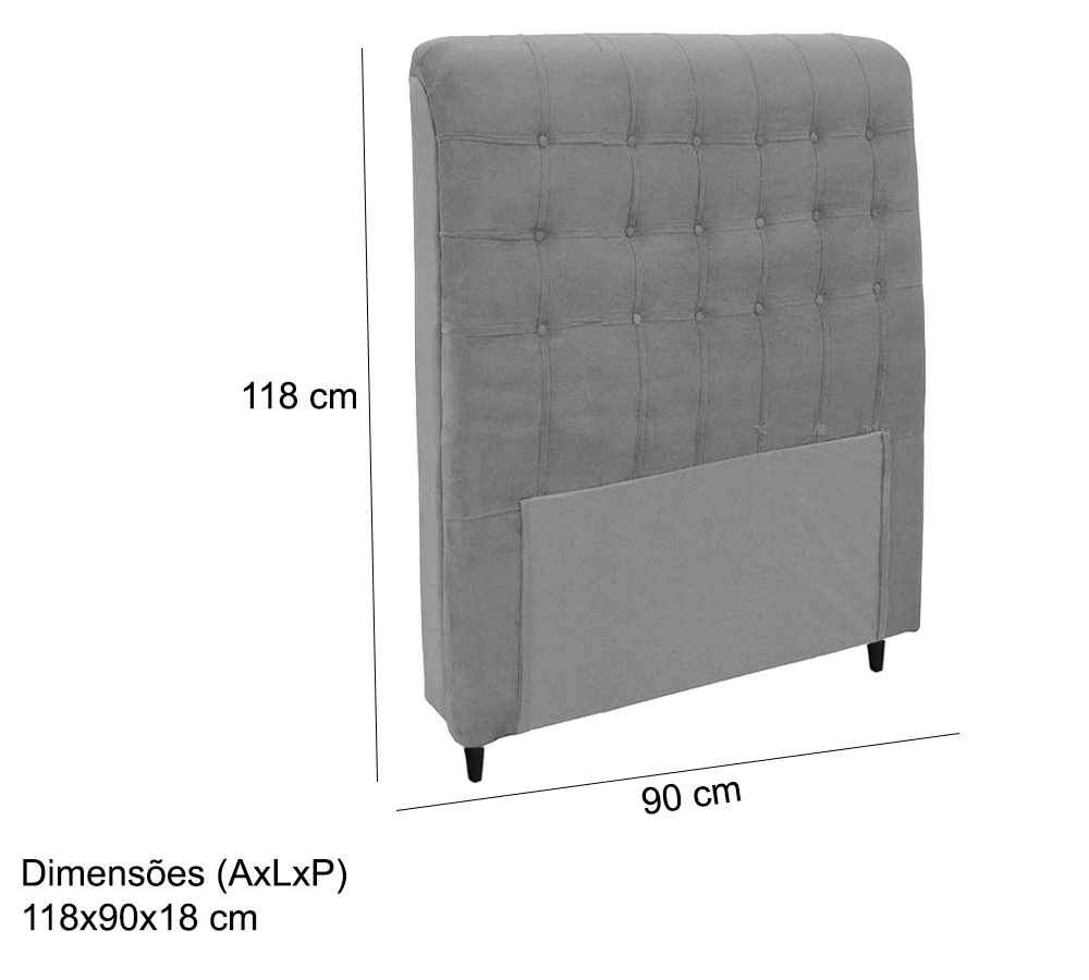 Cabeceira Solteiro 90cm Damares Suede Cinza ID Milani Store